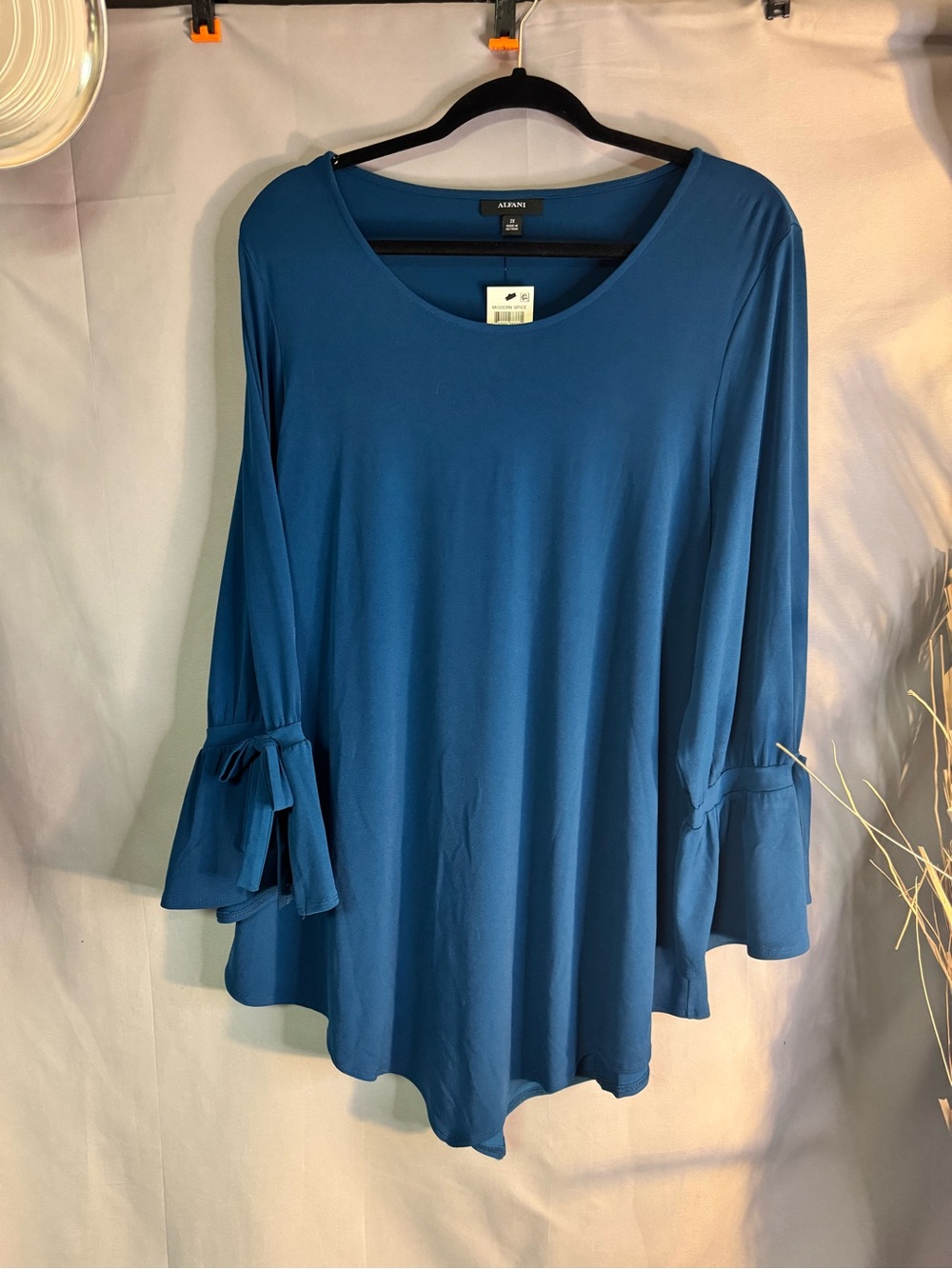 Alfani Teal Blue Tie-Sleeve Tunic Top